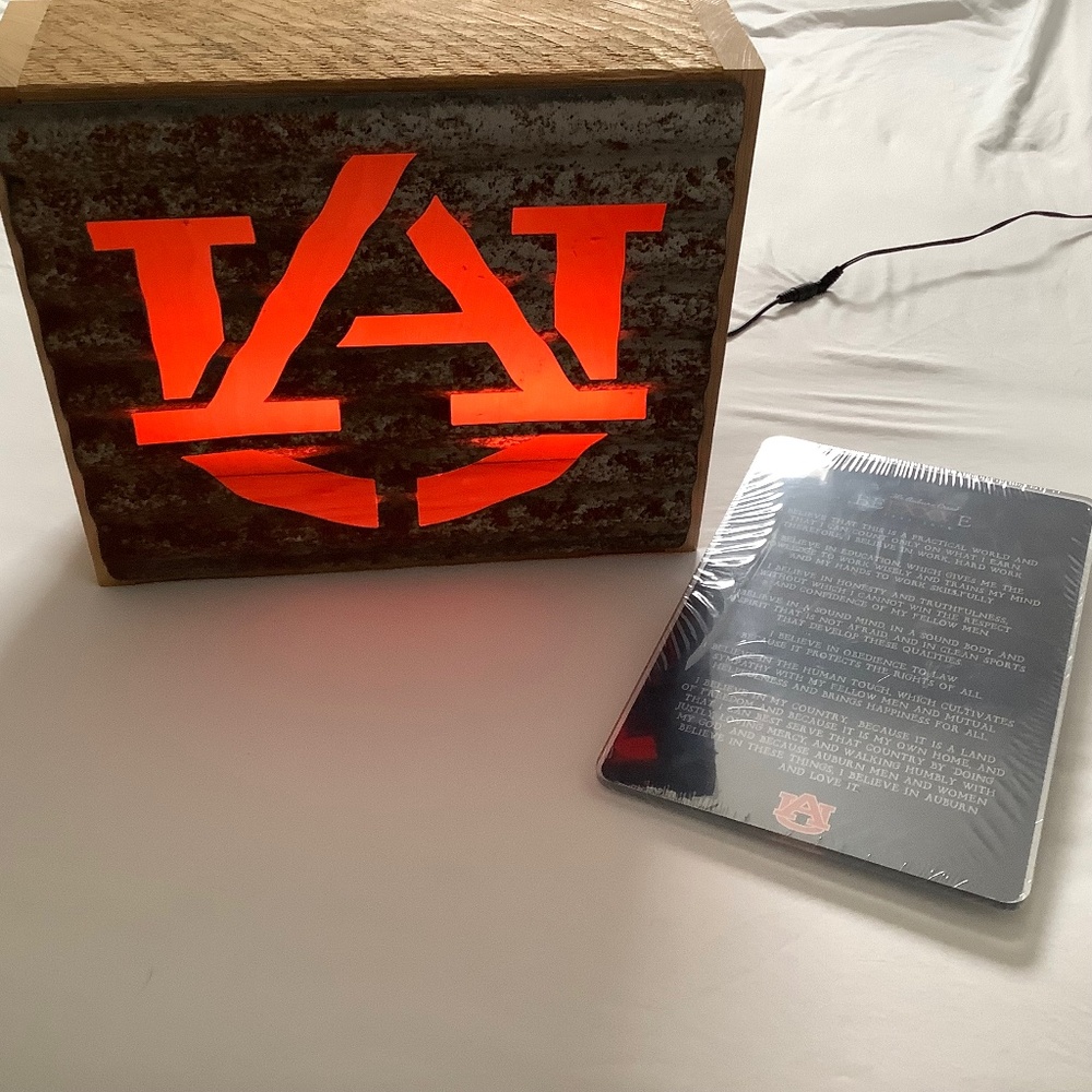 Auburn University. Lighted Sign & School Creed. Orange, Blue and Brown
